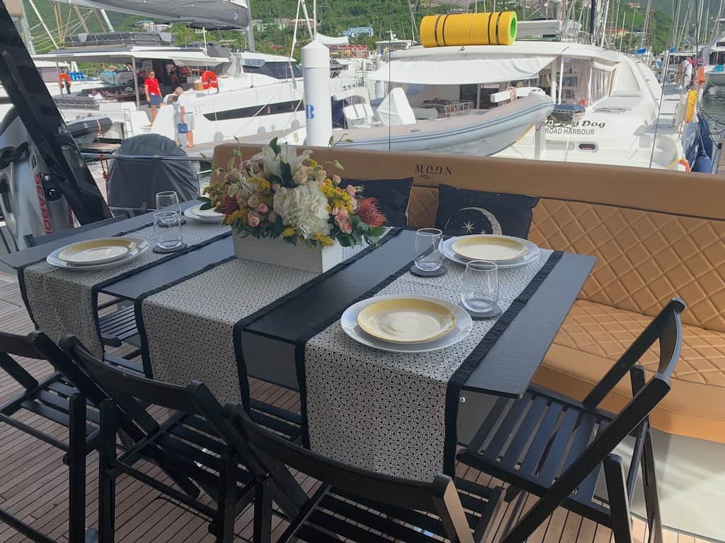 Catamaran Moon Dragon Dining on Deck